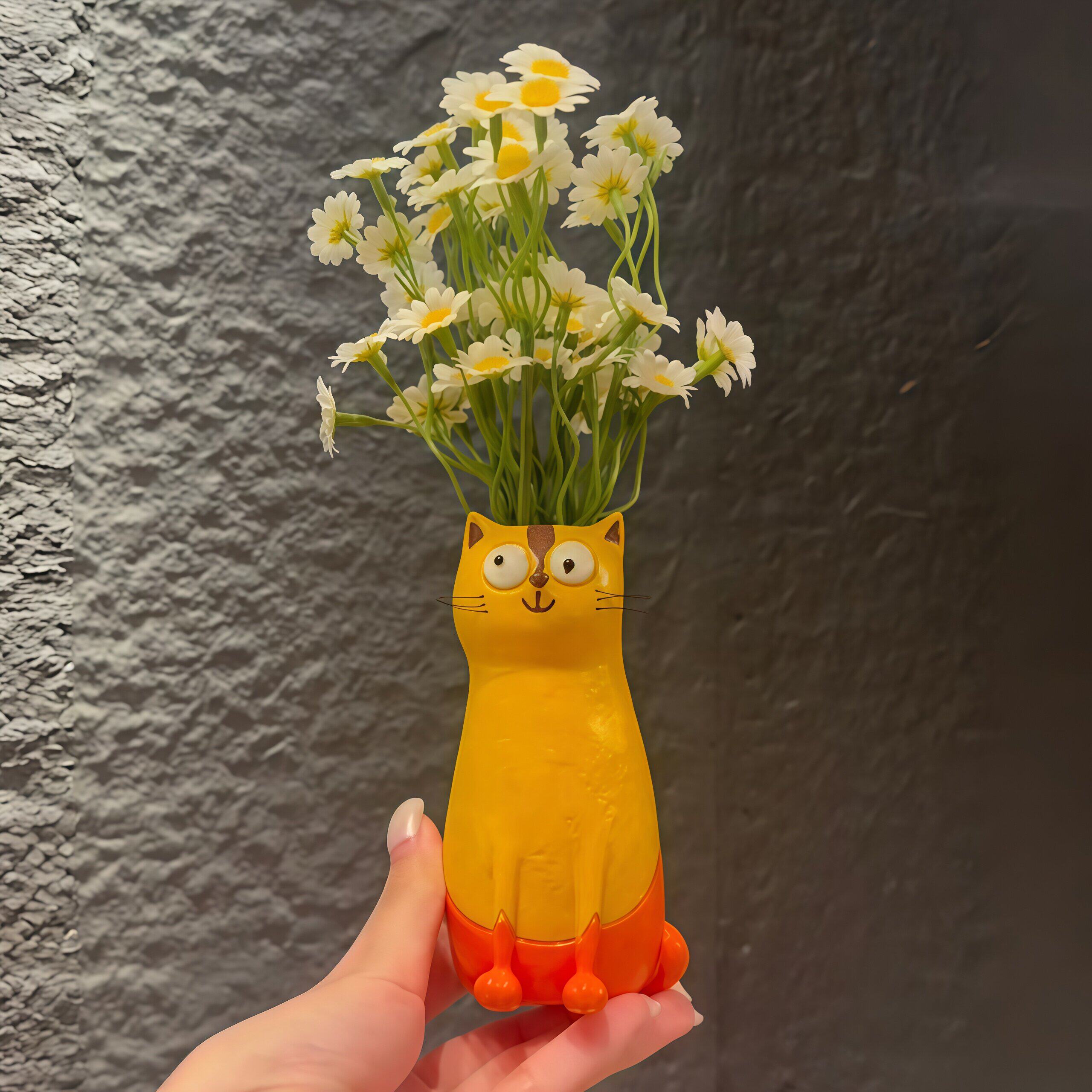 猫咪花瓶古怪小猫家居摆件树脂插花花器桌面客厅装饰送礼丑萌创意