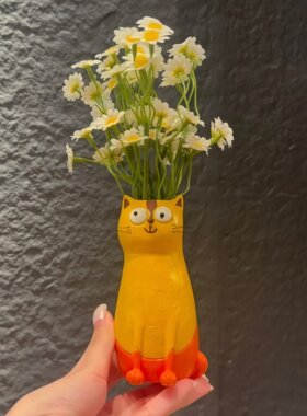 猫咪花瓶古怪小猫家居摆件树脂插花花器桌面客厅装饰送礼丑萌创意