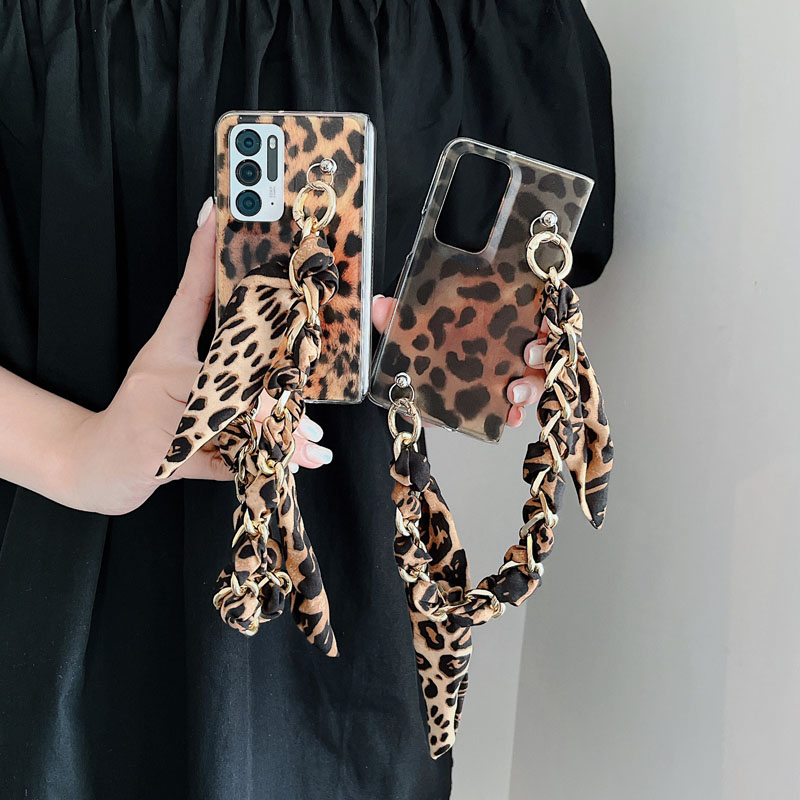 适用oppofindn手机壳可爱透明INS风简约欧美豹纹性感保护套格纹手提丝巾腕带链findn2套find n折叠屏女n2硬