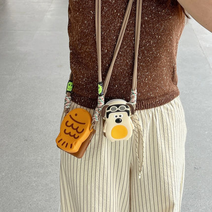 适用oppofindn2flip手机壳zflip34567保护套mix长斜挎绳链零钱包pocket2 S小狗鲷鱼烧套折叠硬女nova X vflip