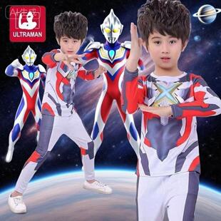 赛罗奥特曼套装纯棉艾克斯奥特曼儿童运动男童薄款长袖分体两件套