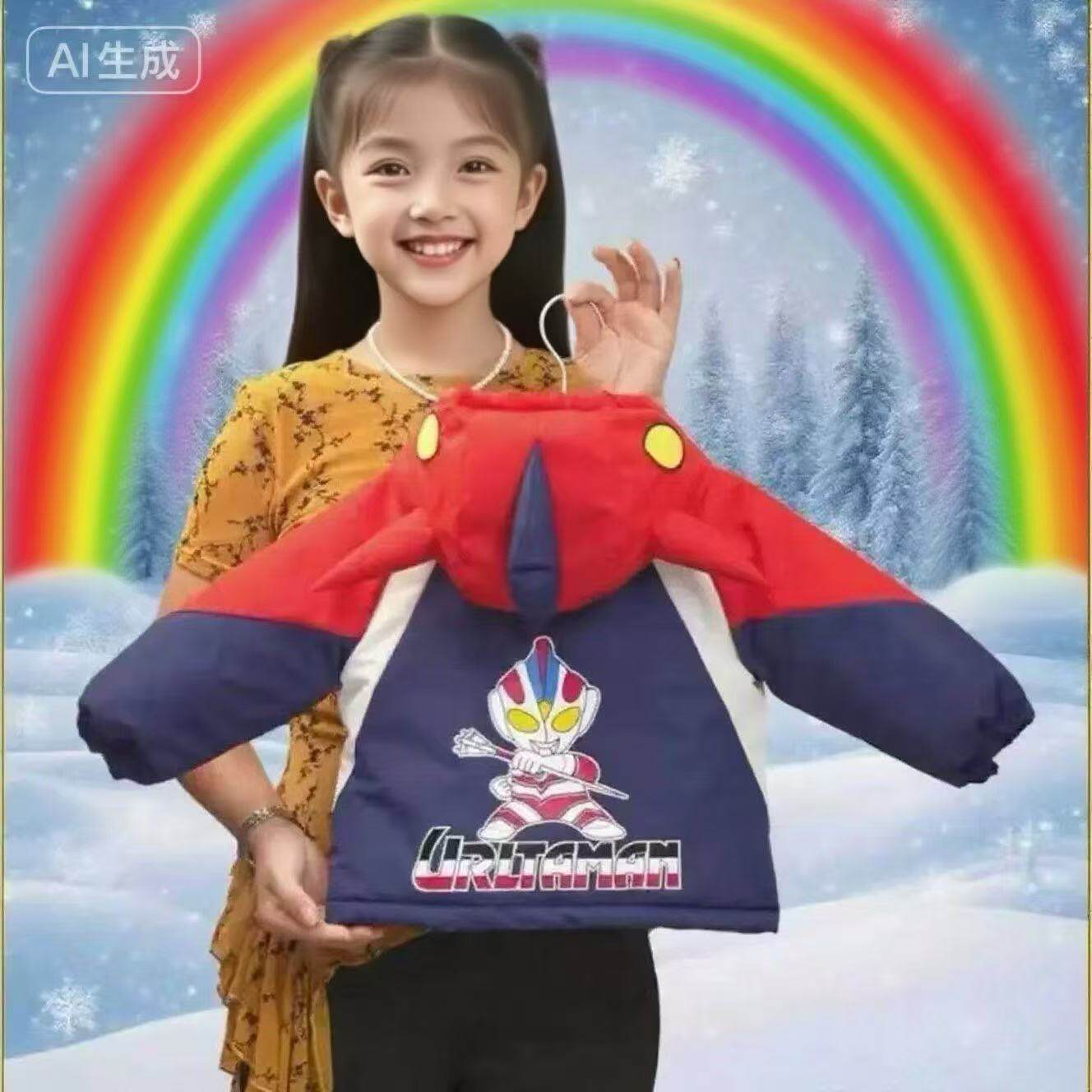 2025新款女孩奥特曼韩版上衣加绒加厚棉衣男童外套网红亮灯男女童