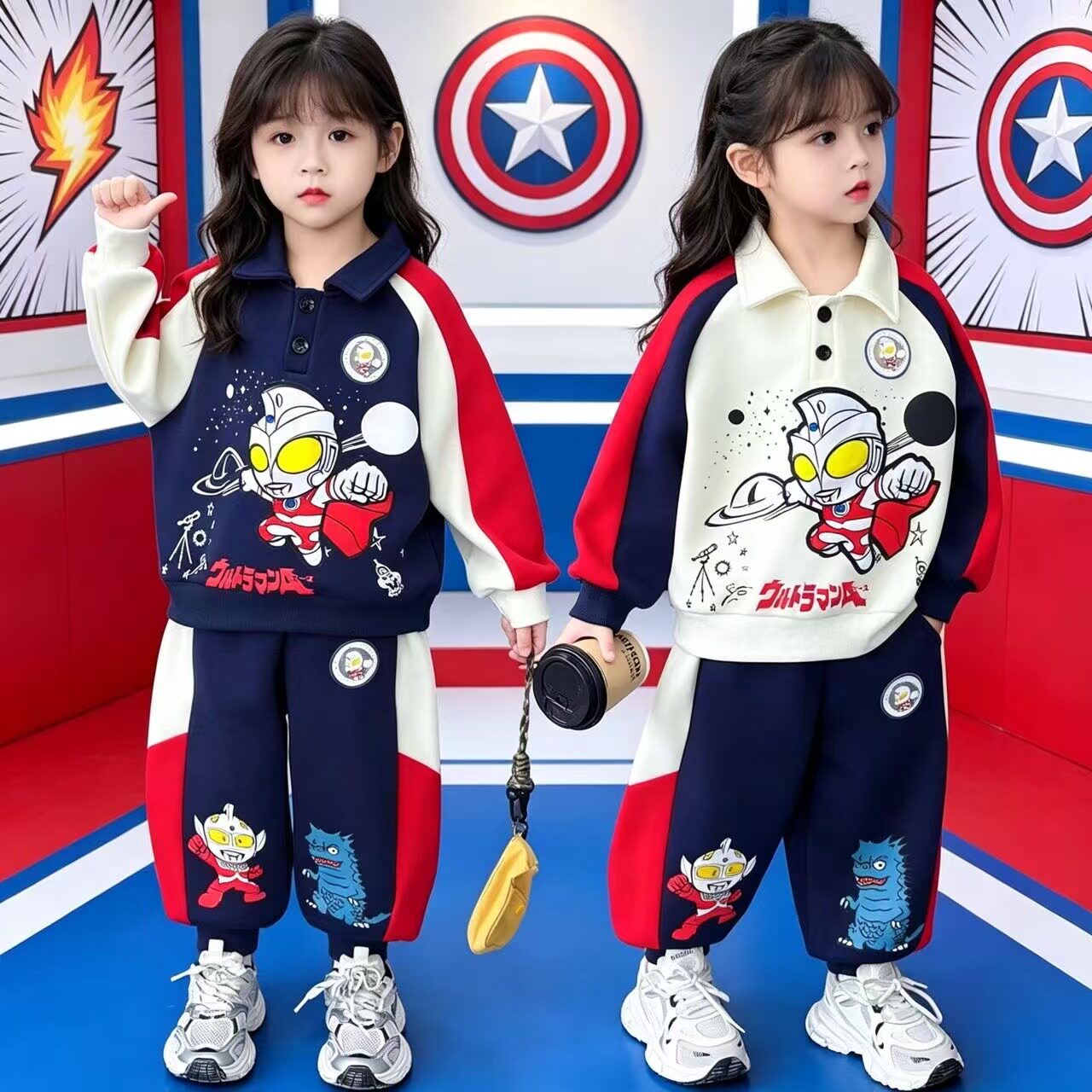 正版女童星空赛罗奥特曼长袖卫衣套装2026新款迪迦男女童纯棉衣服