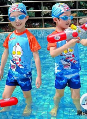 男童夏季超人泳衣赛罗奥迪迦连体3-6岁幼儿园游泳裤学习泳游泳衣