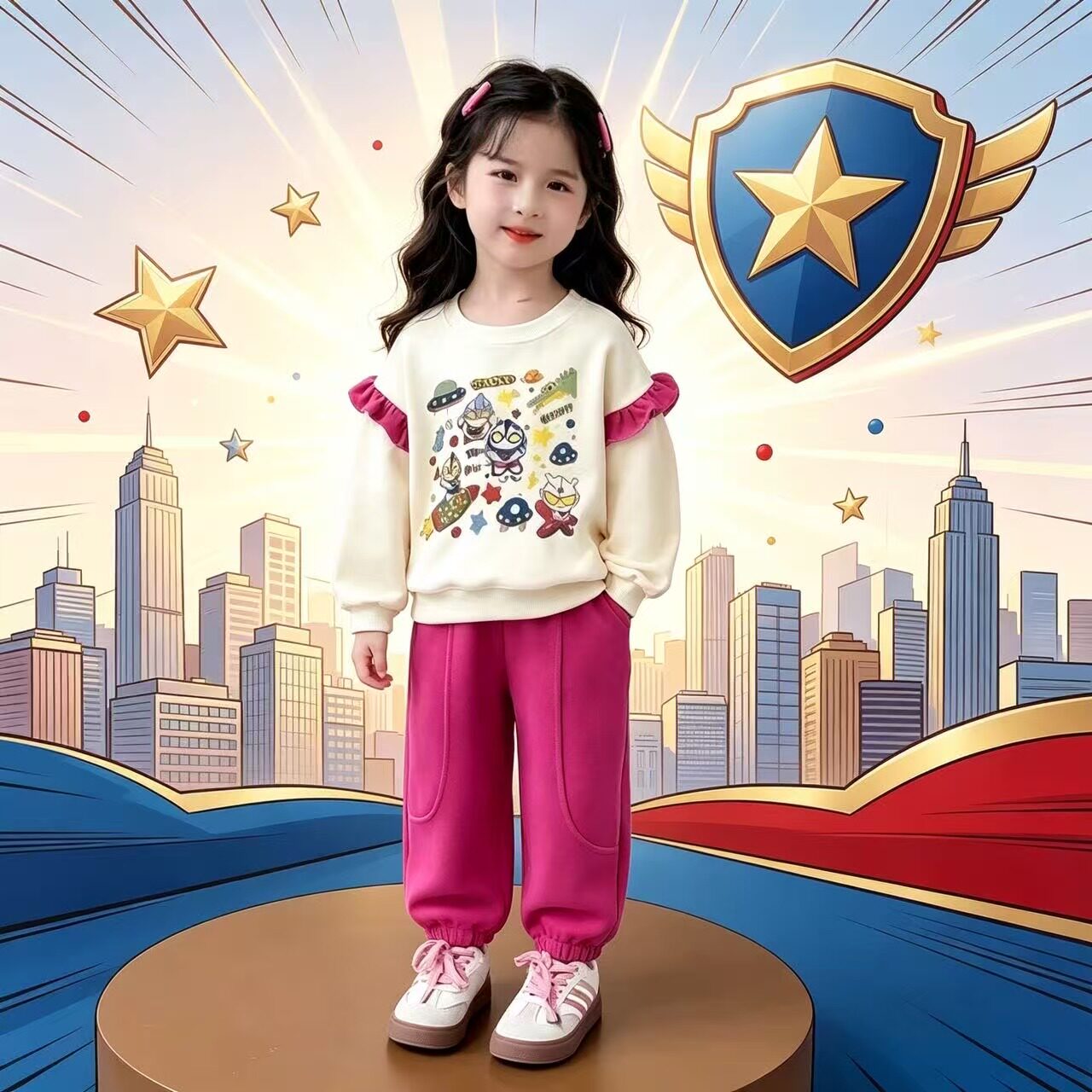2026女孩赛罗奥特曼卫衣纯棉长袖套装小女孩A类圆领欧布cos两件套