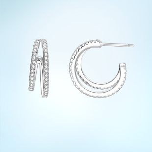 Monaco雙環(huán)鉆石耳釘女925純銀耳釘輕奢小眾新款 APM 耳飾生日禮物