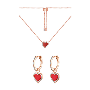 Monaco红色爱心项链耳环组合红色热恋耳饰送女友 APM 新年礼物