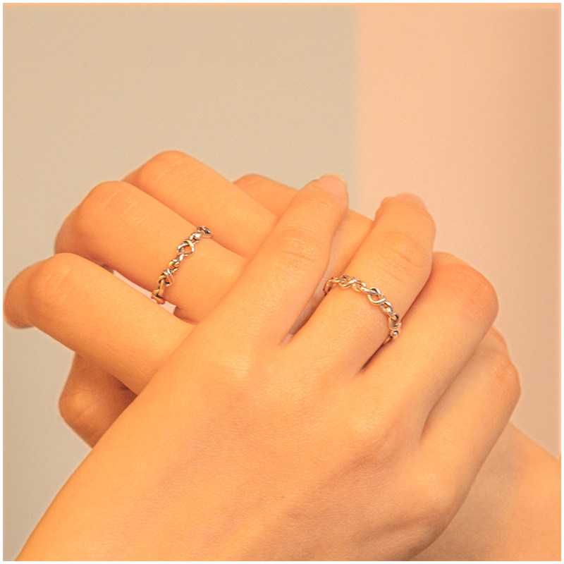 pandora潘多拉心意交织纯银女戒指情侣爱心对戒小众新年生日礼物