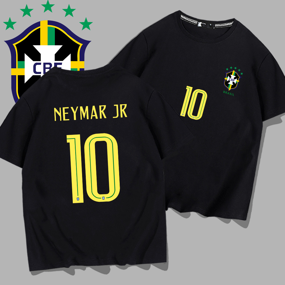 世界杯内马尔短袖100%纯棉t恤国家队服巴西10号足球衣Neymar jr衣