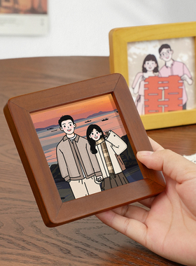 小相框摆台照片定制礼物情侣加打印照片正方形办公室摆件实木迷你