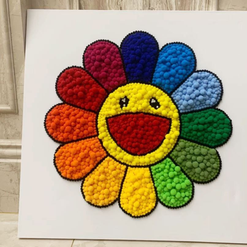 太阳花毛球画村上隆彩色毛球装饰画材料送女朋友礼物自己手工做