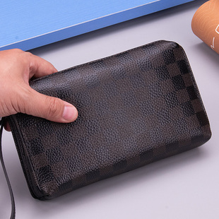 真皮手包男款手拿包男士手拎包软牛皮大容量格子休闲手抓包时尚潮