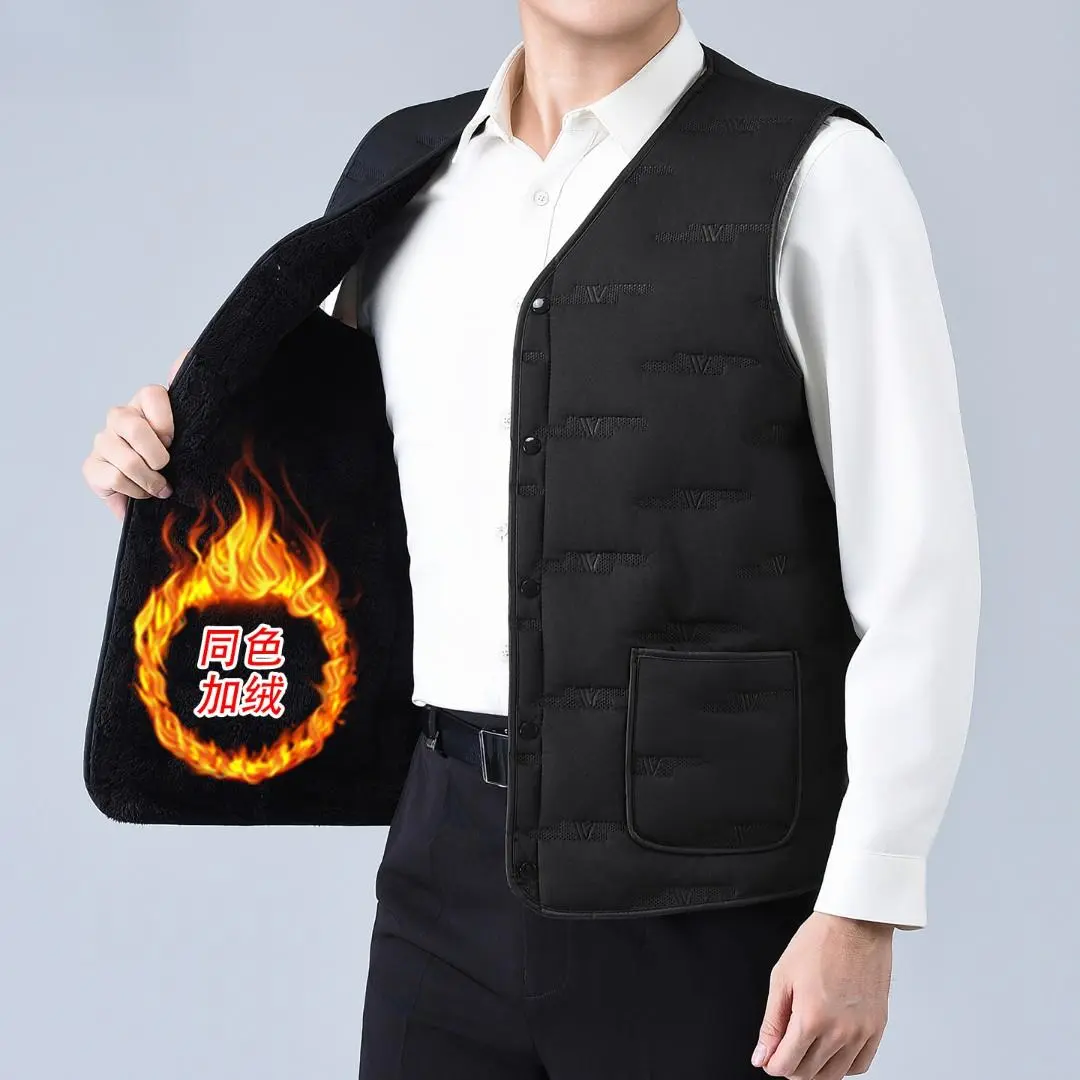 效征镇店之宝冬季新款加绒加厚棉马甲男中老年爸爸装大码御寒背心