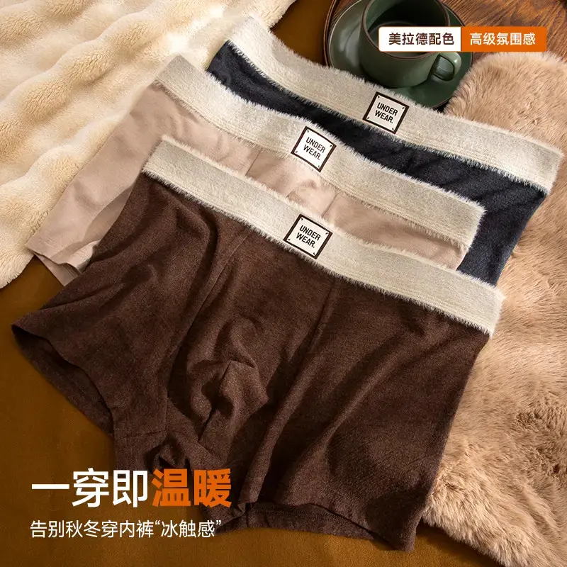 秋冬新款磨毛男士内裤男高档10A抑菌底档平角裤青年潮流四角短裤