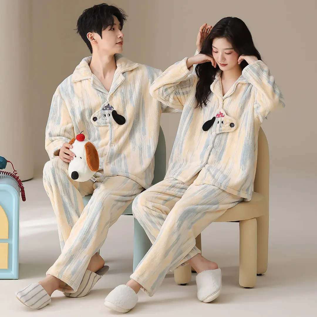情侣睡衣秋冬季爆款2025新款珊瑚绒加厚加绒一男一女家居服全套装