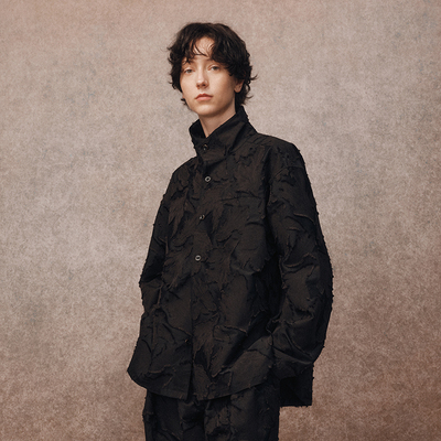 「秋冬新品」SageSalt 黑色提花立领衬衫外套 1047BK