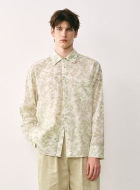 「春夏新品」SageSalt 盐缩印花男女长袖浅绿色衬衫 1036GN
