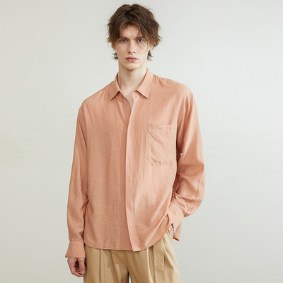 「尾码专享」SageSalt亚麻黏胶混纺飘带粉色衬衫 简约优雅1027PK