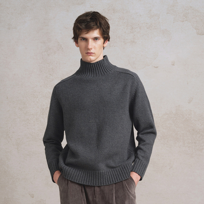 SageSalt 深灰色羊毛高领套头毛衣 美利奴羊毛7019DG