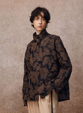 「秋冬新品」SageSalt 藏蓝提花立领衬衫外套 1047NV