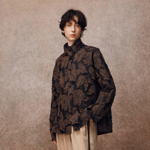 「秋冬新品」SageSalt 藏蓝提花立领衬衫外套 1047NV