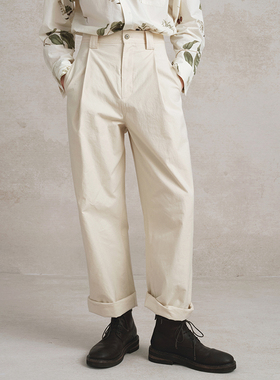 SageSalt本白色木棉混纺单褶男女长裤轻盈柔滑3031OW