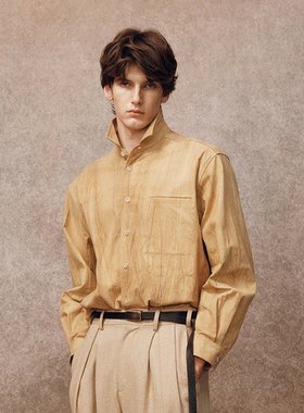 「秋冬新品」SageSalt 领口两穿 褶皱姜黄色长袖衬衫 1049YE