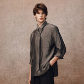 「秋冬新品 1049DG 衬衫 」SageSalt 深灰色铜氨条纹长袖