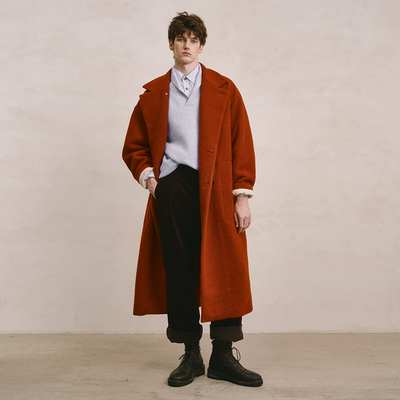 「25新春」SageSalt 柿红圈圈毛长大衣澳毛 温暖御寒 9019OR