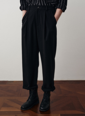 「春夏新品」SageSalt 斜纹羊毛混纺黑色九分裤 3041BK