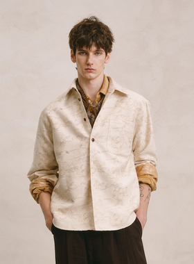 SageSalt 杏黄色提花男女长袖混纺提花衬衫外套 1039BE