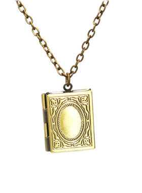 古铜色书本可打开放相片纪念项链吊坠饰品