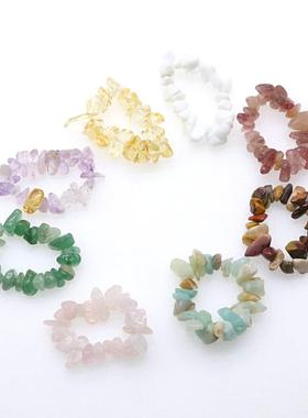 个性天然碎石弹力戒指女不规则水晶串珠手工创意指环