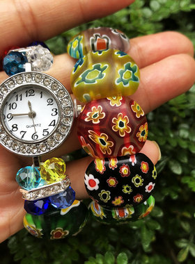 跨境彩色大号千花琉璃手镯串珠花朵手链欧美外贸个性新款手链饰品