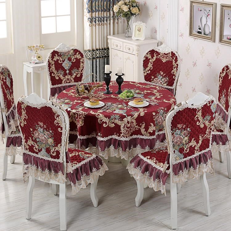 高档欧式餐椅套罩椅套椅垫六件套家用餐椅垫套装桌布布艺餐桌桌椅