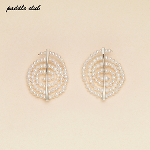 paddle club 编织螺纹耳环 珍珠 虎纹石