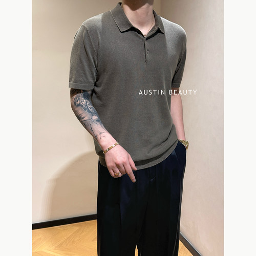 AUSTINBEAUTY 【洗旧独白】 复古做旧感纯棉针织Polo衫休闲短袖