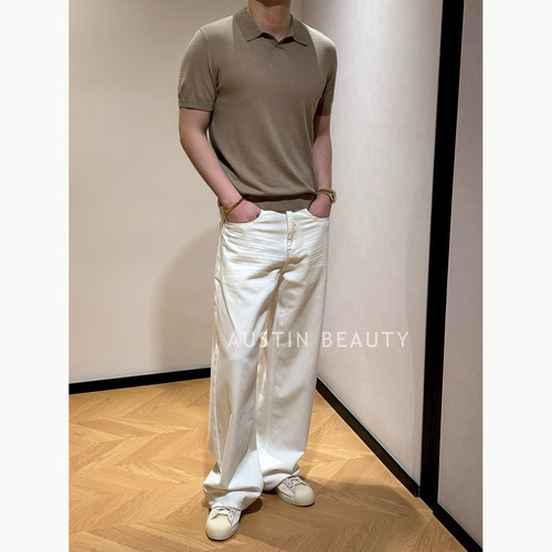 AUSTINBEAUTY【素织谧境】高级感纯色翻领薄款针织短袖