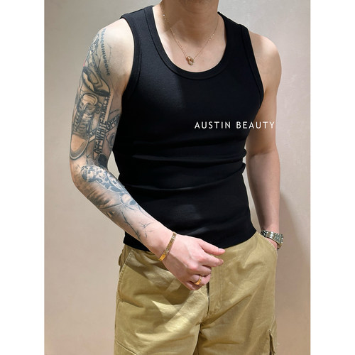 AUSTINBEAUTY【素简日常】莫代尔棉纯色坑纹背心男士透气弹力百搭