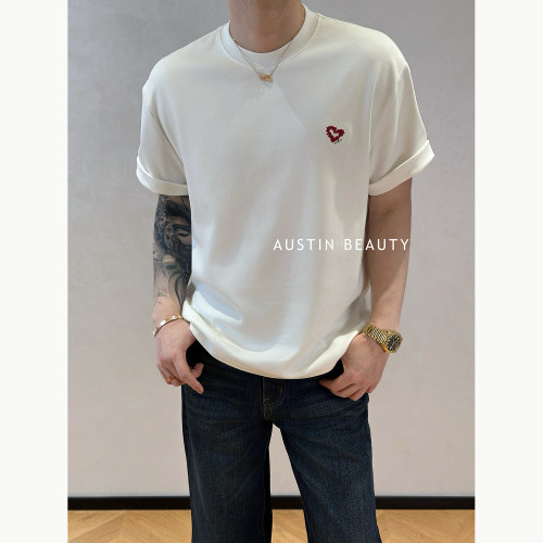 AUSTINBEAUTY【心迹】小爱心刺绣极简T恤廓形宽松休闲短袖百搭