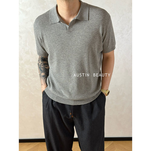 AUSTINBEAUTY【松风入怀】云柔亚麻肌理感单扣松弛polo领短袖百搭