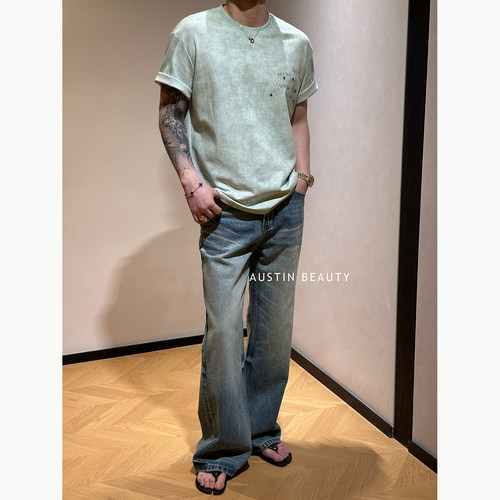 AUSTINBEAUTY【漫染闲章】字母印花T恤夏季圆领男士通勤针织短袖