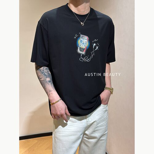 AUSTINBEAUTY【旧音回响】男士复古小手机印花T恤夏宽松休闲短袖