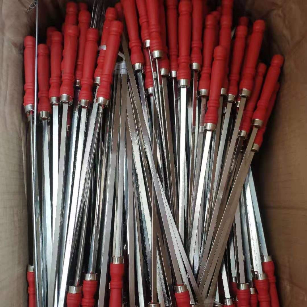 不锈钢高光塑料手柄扁签圆签羊肉串烤肉工具烤炉铁扁签配件烧烤针