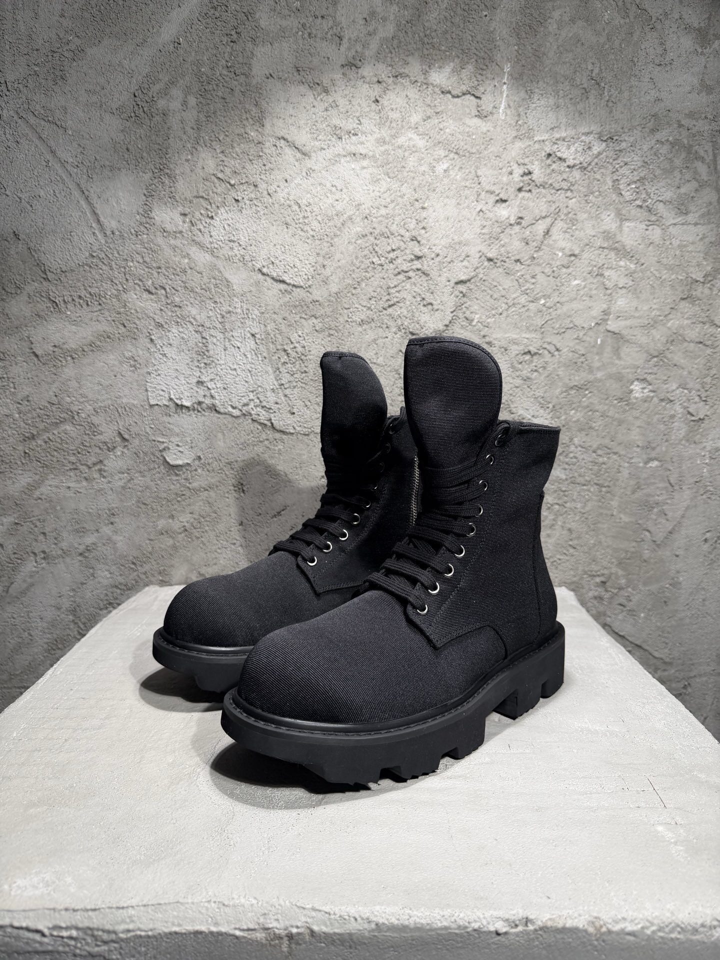 RO新款复线暗黑增高厚底时尚高帮系带帆布鞋男款休闲时尚马丁短靴