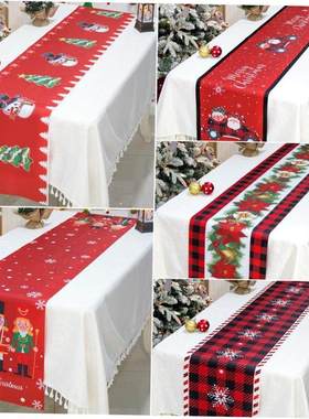 PVC Christmas Table Runner Xmas Tree Santa Claus Elk