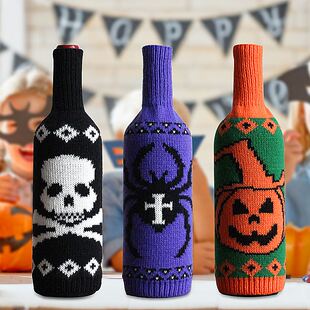 Halloween bottle Set Skull pumpkin Knit Champagne bottle bag
