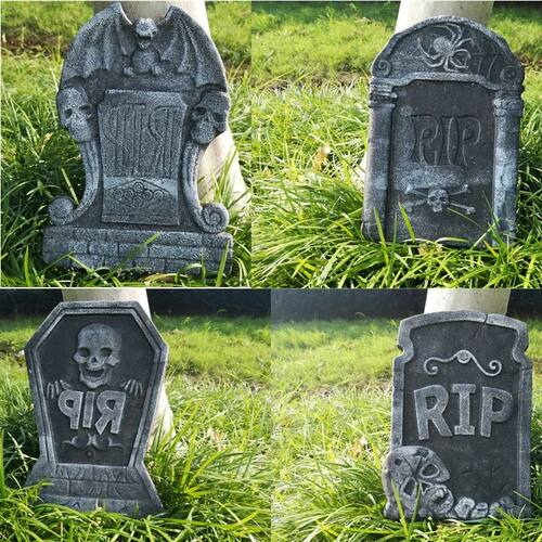 4pcs Halloween Foam RIP Graveyard Tombstone Decor Skeleton T