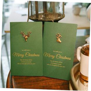 Vintage metal deer gilt Christmas card greeting card圣诞贺卡