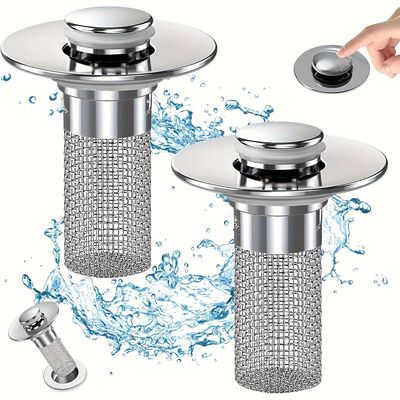 2-Pack Stainless Steel Pop-Up Sink Drain Strainer – Removab